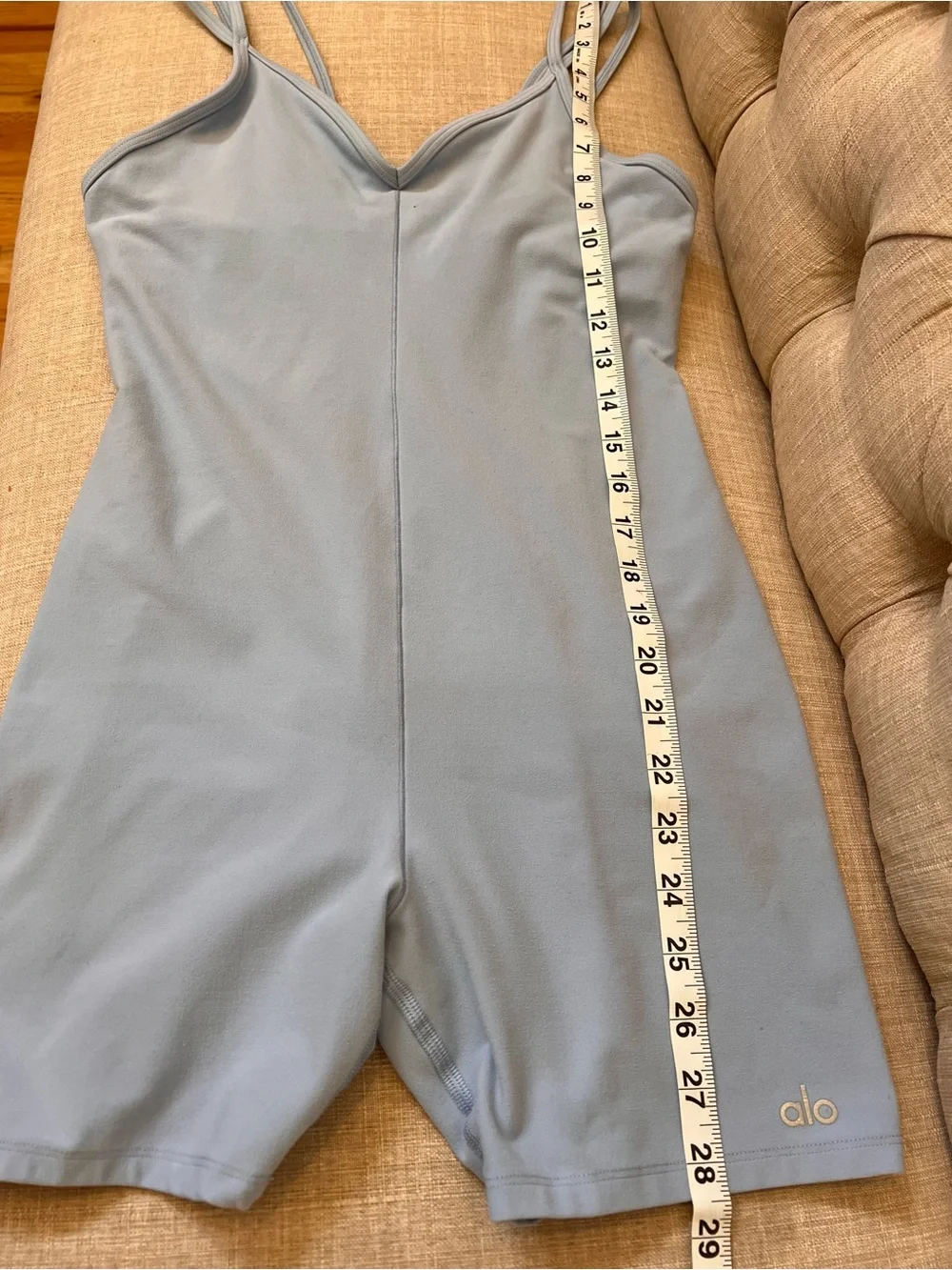 ALO Sun’s Out Onsie Seashell Blue Romper Built in Bra Small minor call out